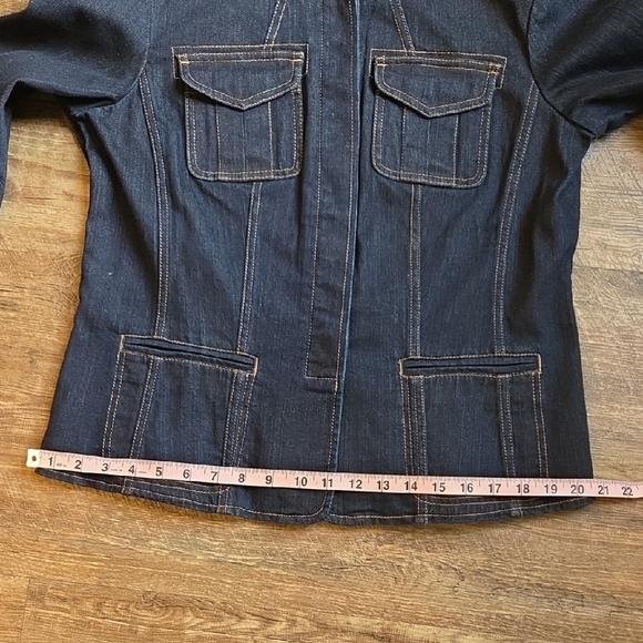 Chico's  Size 1 Peplum Jean Jacket Dark Blue Classic - Picture 9 of 11